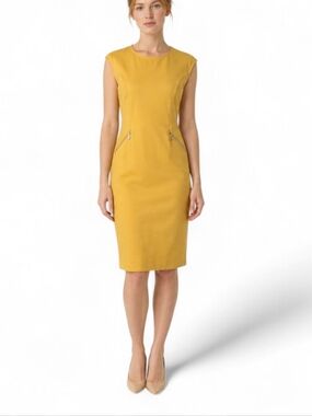 New York & Company Stretch Sheath Dress Mustard Yellow Size Small